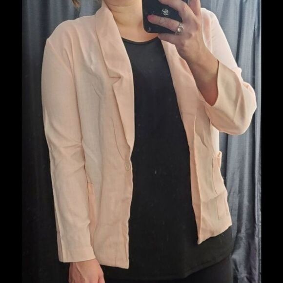 Vintage 80s Salmon Pink Lightweight Blazer Classic Career - Picture 2 of 15